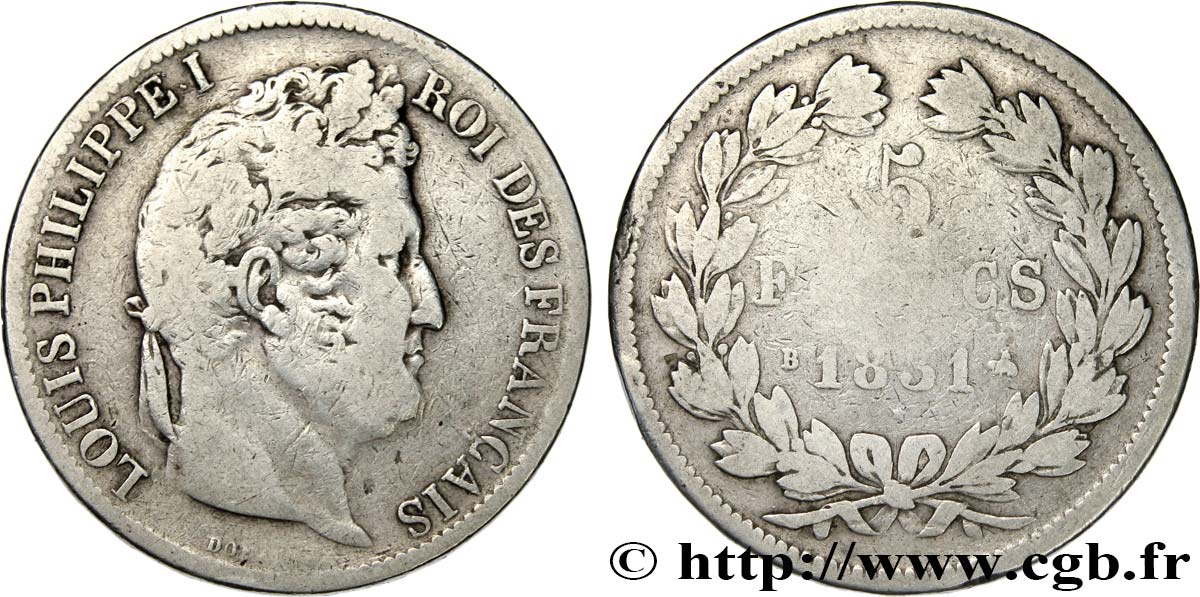 5 francs Ier type Domard, tranche en relief 1831 Rouen F.320/2 BC 