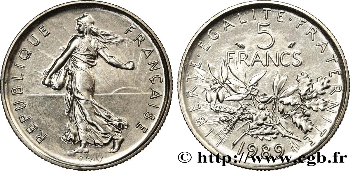 5 francs Semeuse, nickel, Brillant Universel 1989 Pessac F.341/21 MS 