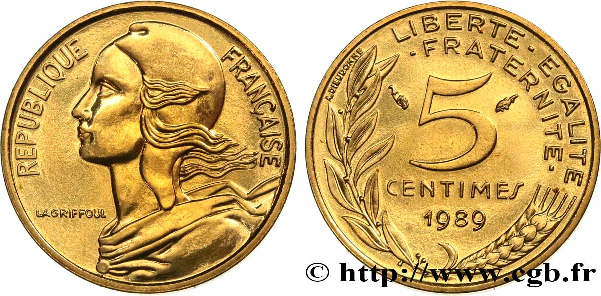 5 centimes Marianne, Brillant Universel 1989 Pessac F.125/25 ST 