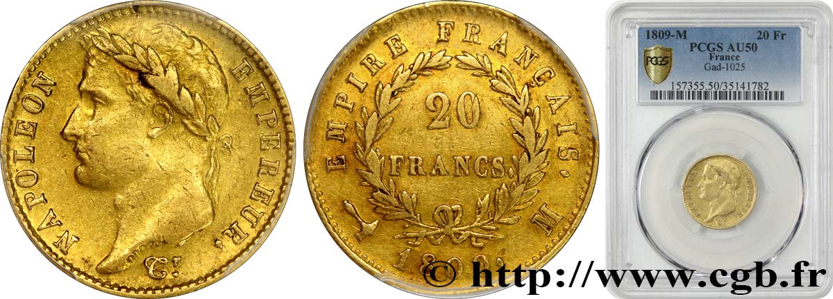 20 francs or Napoléon, tête laurée, Empire français 1809 Toulouse F.516/5 TTB50 PCGS