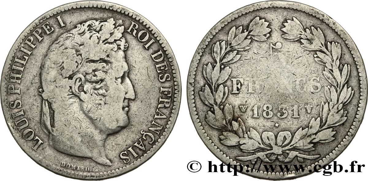 5 francs Ier type Domard, tranche en relief 1831 Lille F.320/13 F 
