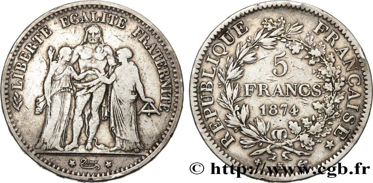 5 francs Hercule 1874 Bordeaux F.334/13 TB 