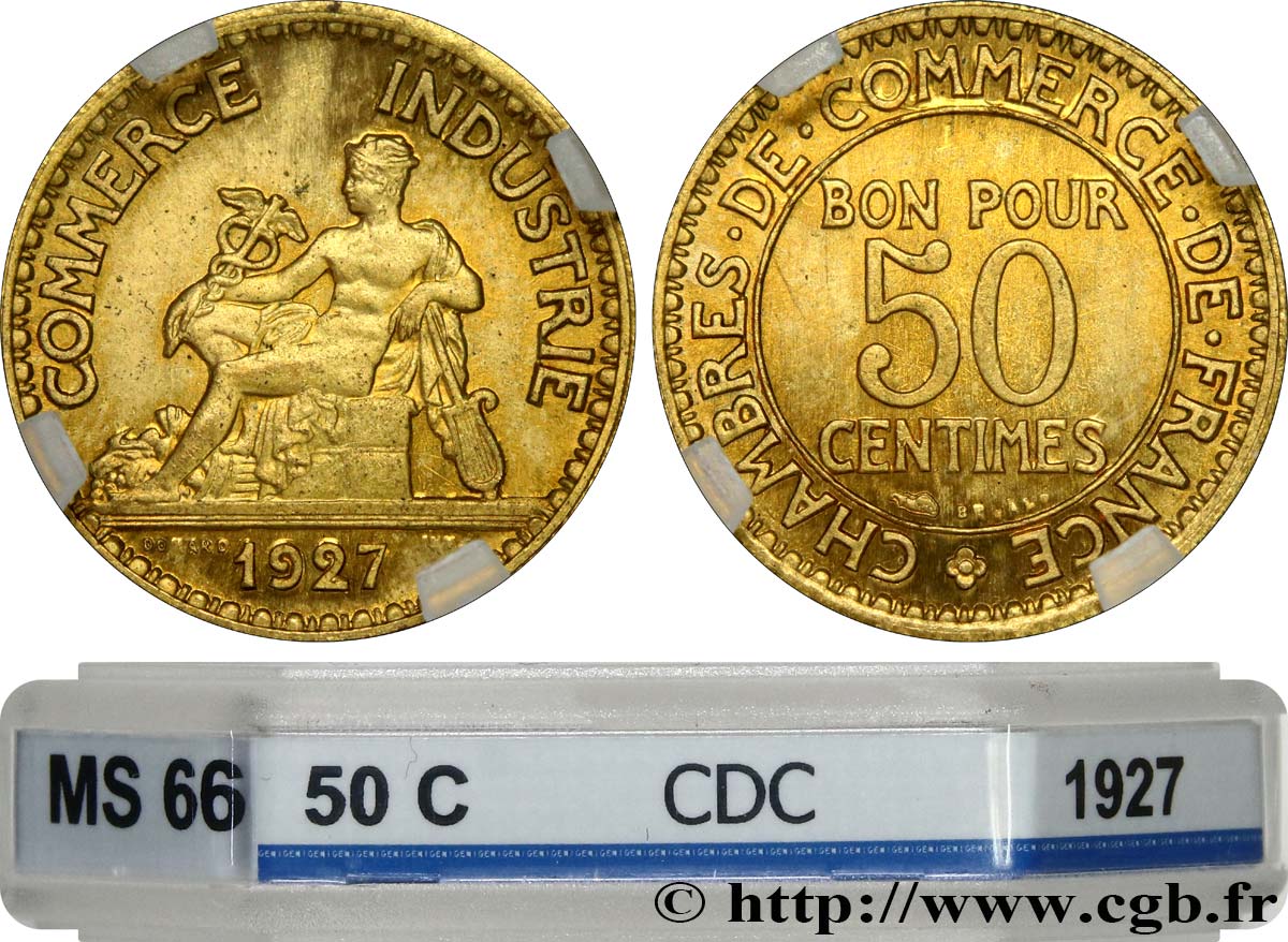 50 centimes Chambres de Commerce 1927 Paris F.191/9 FDC66 GENI