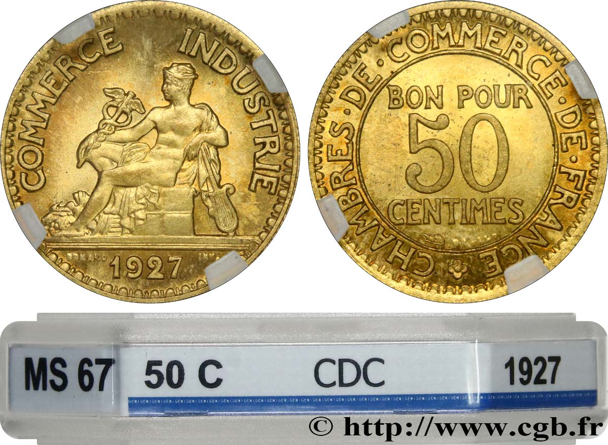 50 centimes Chambres de Commerce 1927 Paris F.191/9 MS67 GENI