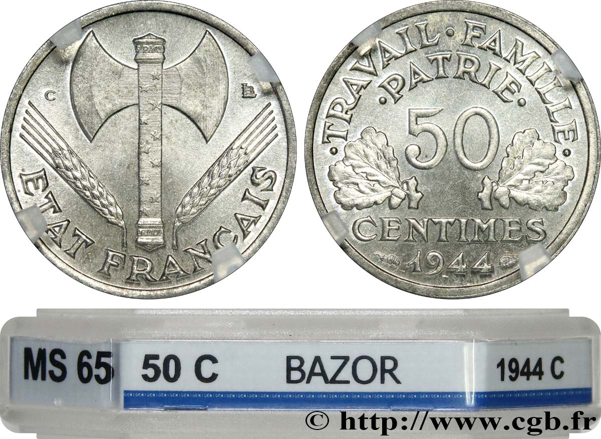 50 centimes Francisque, légère 1944 Castelsarrasin F.196/6 ST65 GENI