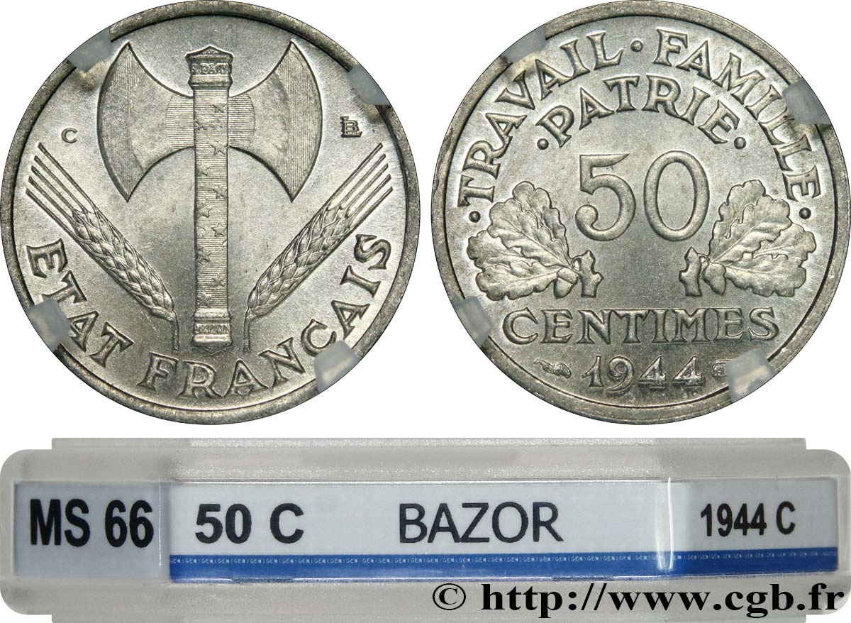 50 centimes Francisque, légère 1944 Castelsarrasin F.196/6 MS66 GENI
