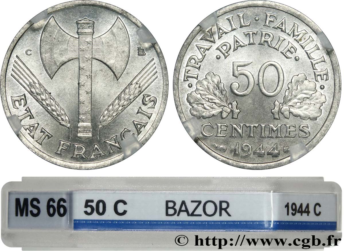 50 centimes Francisque, légère 1944 Castelsarrasin F.196/6 ST66 GENI