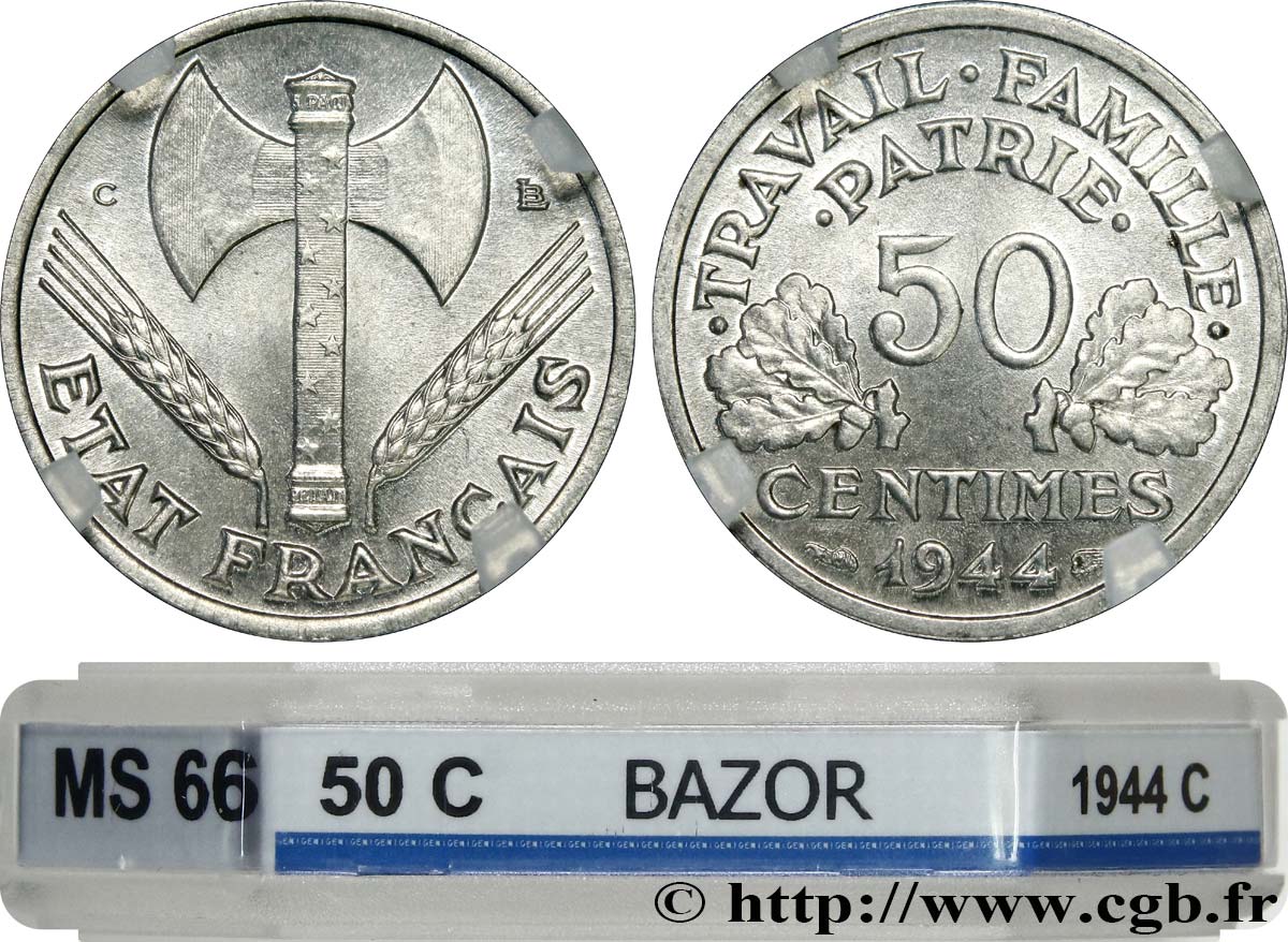 50 centimes Francisque, légère 1944 Castelsarrasin F.196/6 ST66 GENI