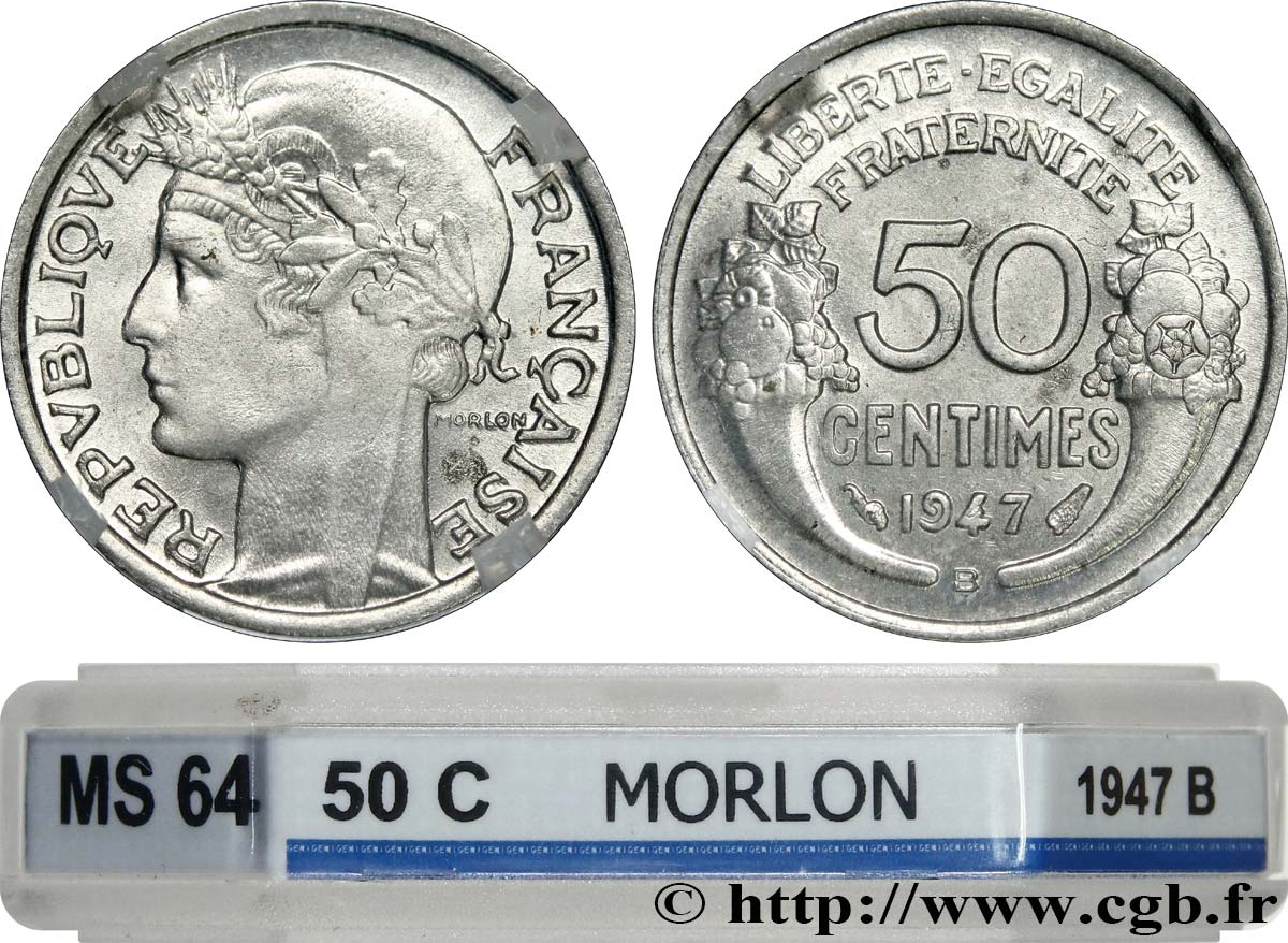 50 centimes Morlon, légère 1947 Beaumont-Le-Roger F.194/11 MS64 GENI