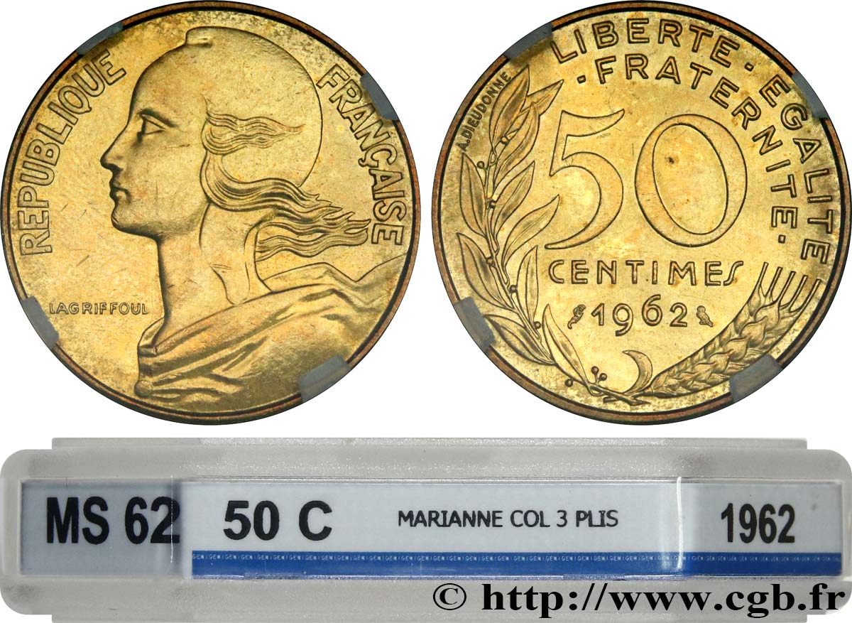 50 centimes Marianne, col à trois plis 1962 Paris F.197/2 SUP62 GENI