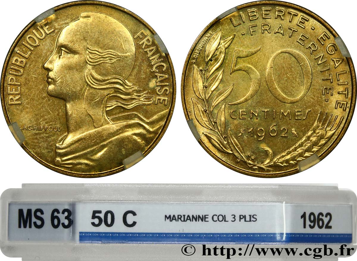 50 centimes Marianne, col à trois plis 1962 Paris F.197/2 SPL63 GENI