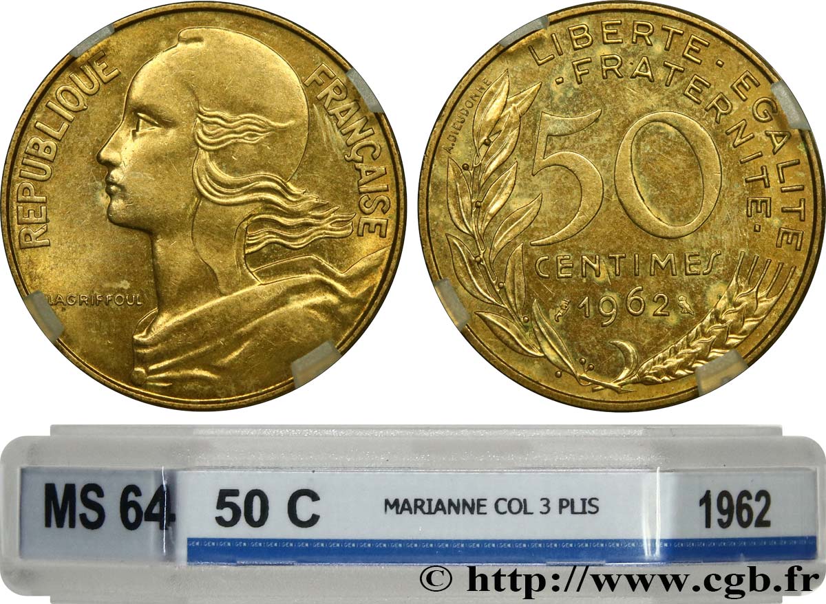 50 centimes Marianne, col à trois plis 1962 Paris F.197/2 SC64 GENI