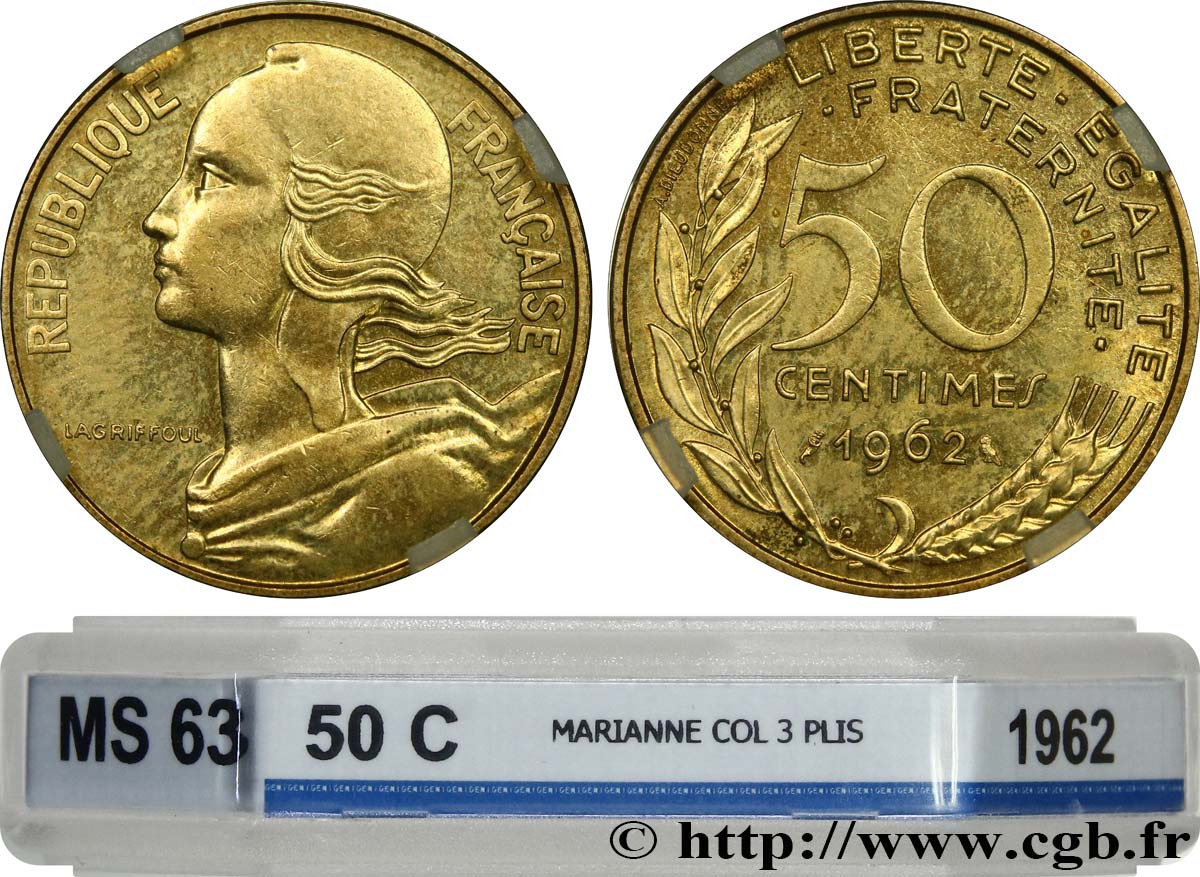 50 centimes Marianne, col à trois plis 1962 Paris F.197/2 SC63 GENI