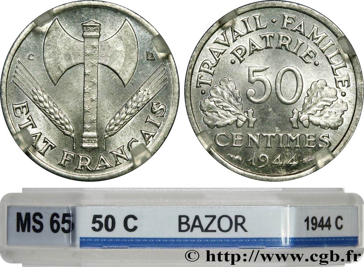 50 centimes Francisque, légère 1944 Castelsarrasin F.196/6 MS65 GENI