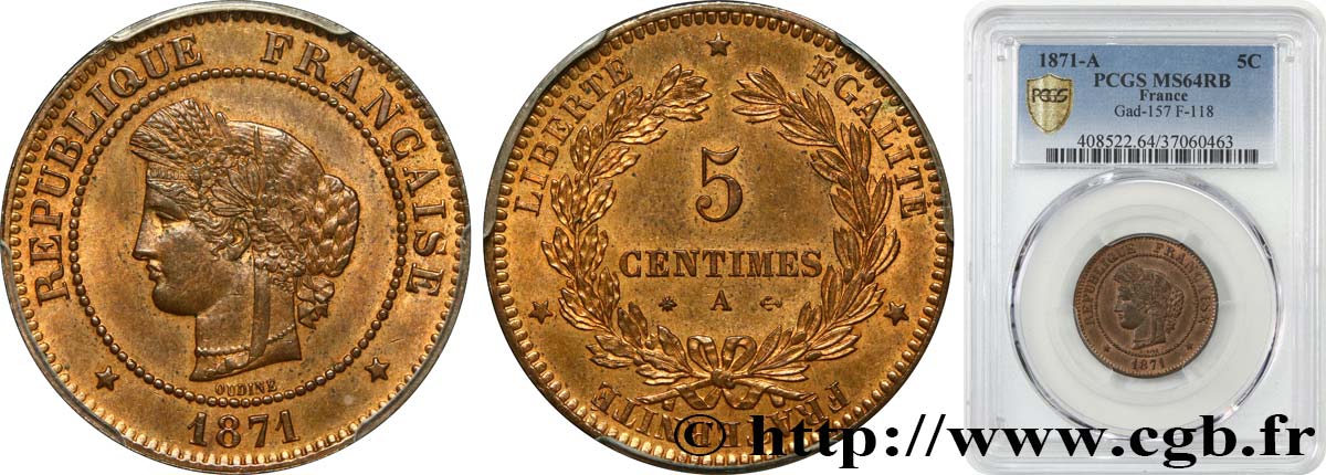 5 centimes Cérès 1871  Paris F.118/2 MS64 PCGS