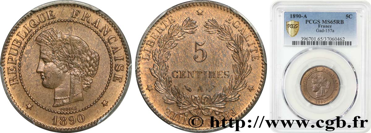 5 centimes Cérès 1890 Paris F.118/32 MS65 PCGS