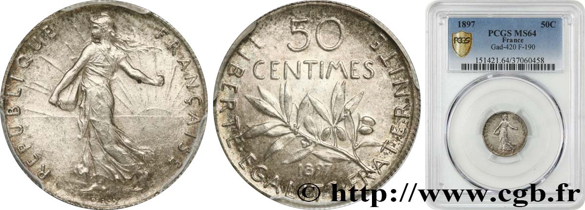 50 centimes Semeuse 1897 Paris F.190/1 MS64 