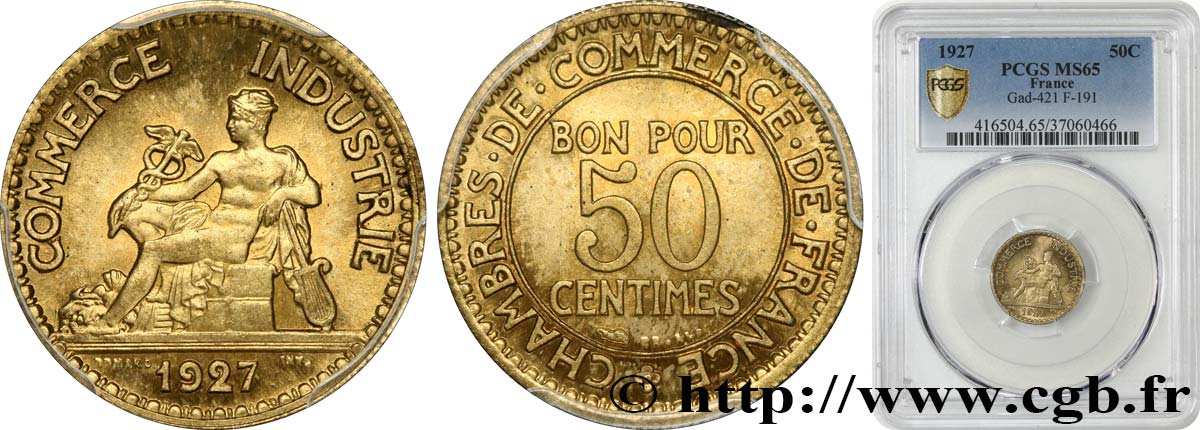 50 centimes Chambres de Commerce 1927 Paris F.191/9 ST65 PCGS