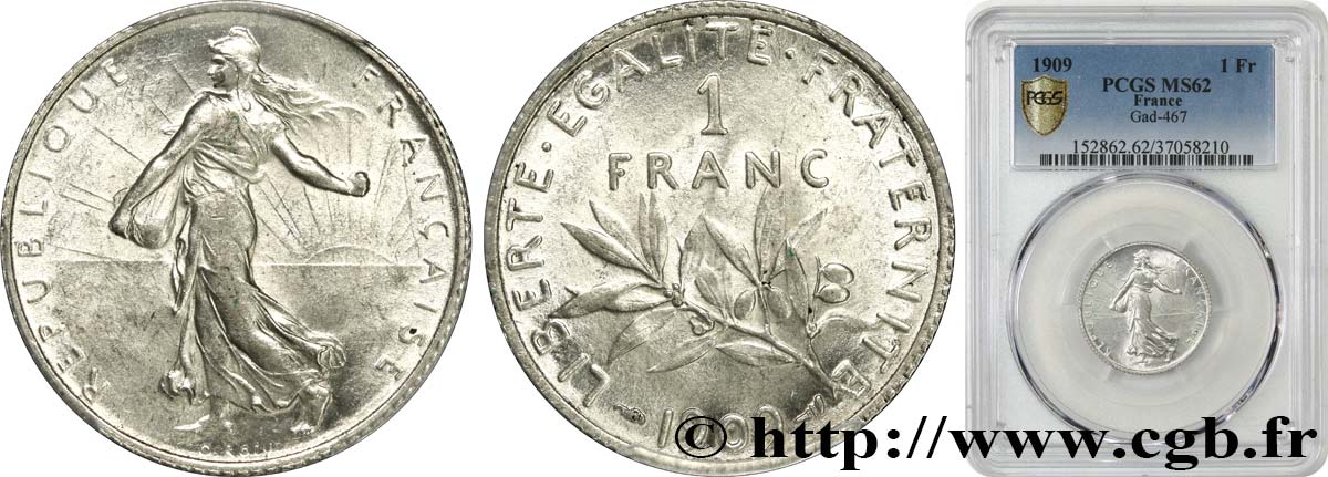 1 franc Semeuse 1909 Paris F.217/14 MS62 PCGS