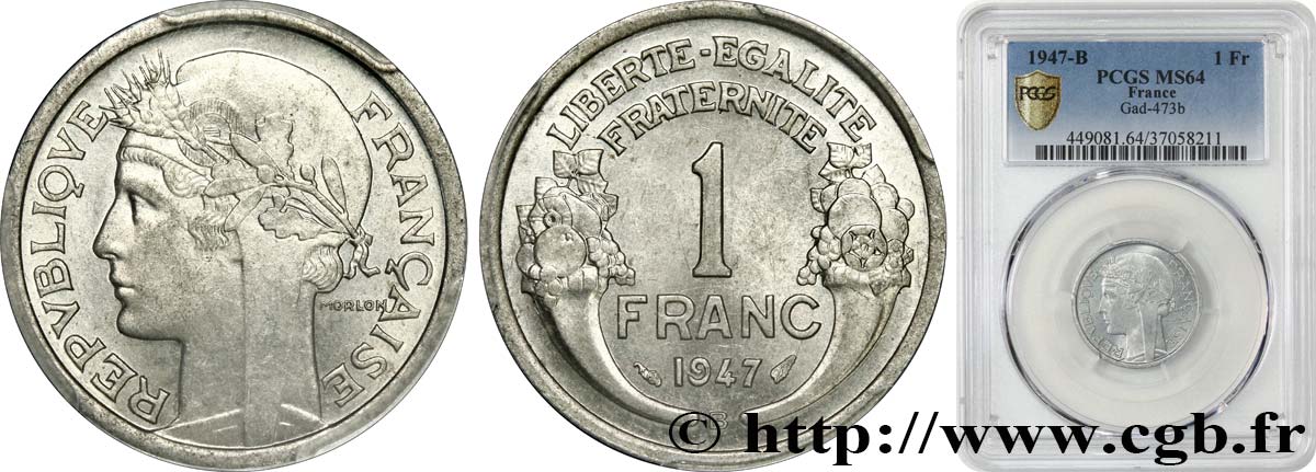 1 franc Morlon, légère 1947 Beaumont-Le-Roger F.221/12 SC64 PCGS
