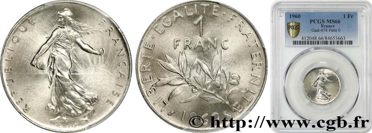 1 franc Semeuse, nickel 1960 Paris F.226/4 ST66 PCGS