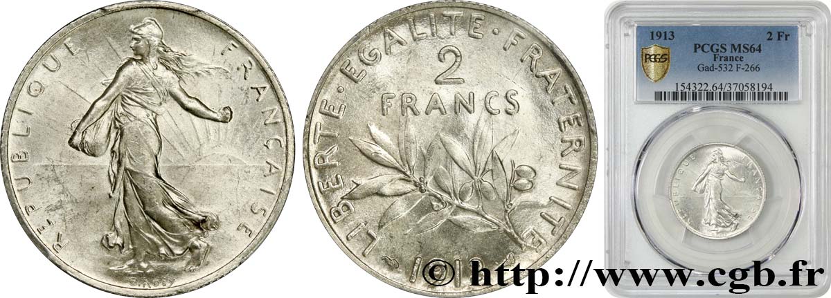 2 francs Semeuse 1913  F.266/14 MS64 PCGS
