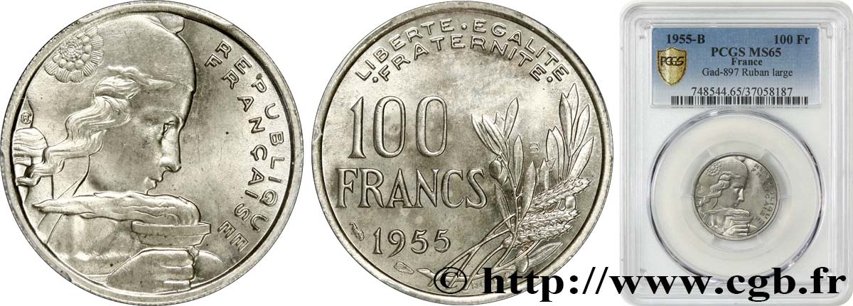 100 francs Cochet 1955 Beaumont-le-Roger F.450/7 MS65 PCGS