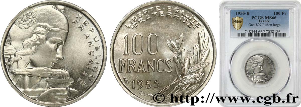 100 francs Cochet 1955 Beaumont-le-Roger F.450/7 MS66 PCGS