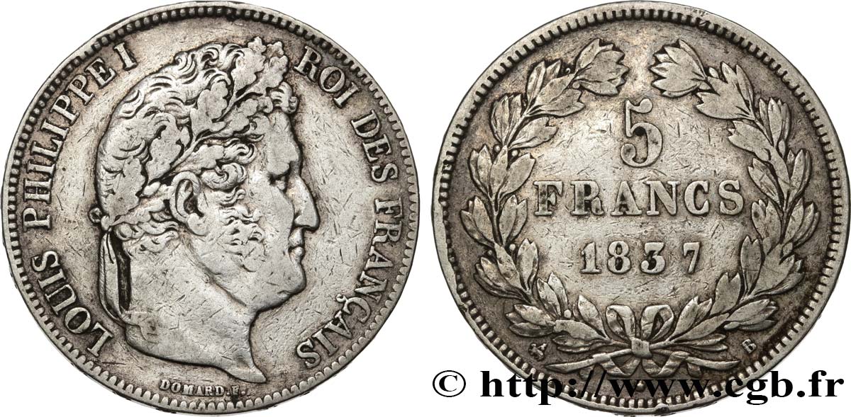 5 francs IIe type Domard 1837 Rouen F.324/62 MB 