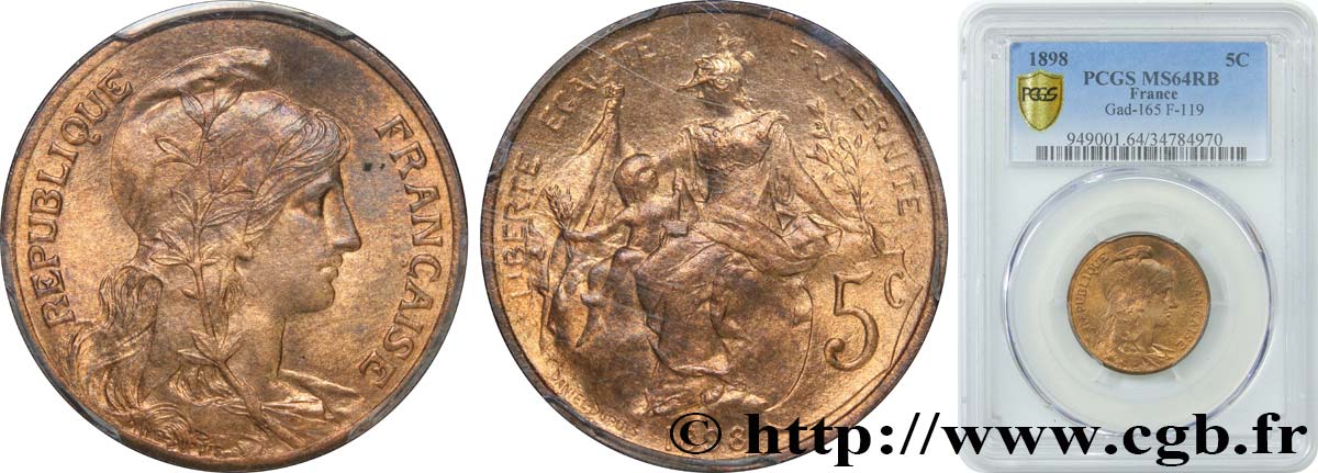 5 centimes Daniel-Dupuis 1898  F.119/5 SPL64 PCGS