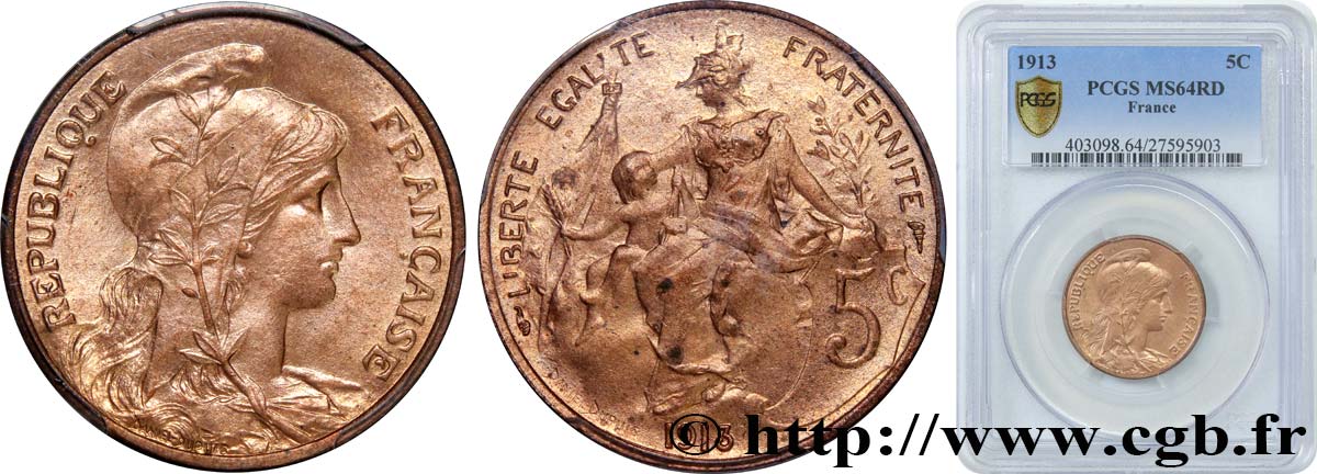5 centimes Daniel-Dupuis 1913  F.119/25 fST64 PCGS