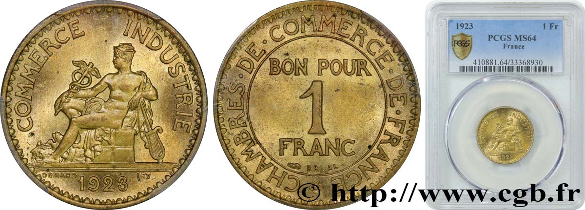 1 franc Chambres de Commerce 1923 Paris F.218/5 MS64 PCGS