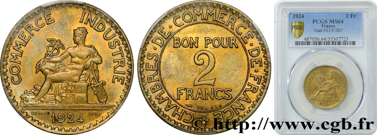 2 francs Chambres de Commerce 1924  F.267/6 fST64 PCGS