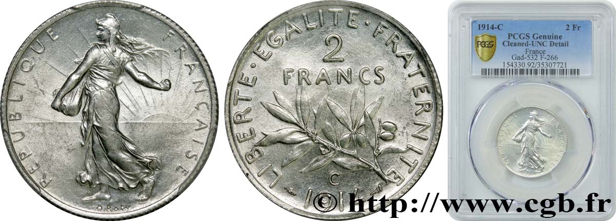 2 francs Semeuse 1914 Castelsarrasin F.266/16 MS PCGS