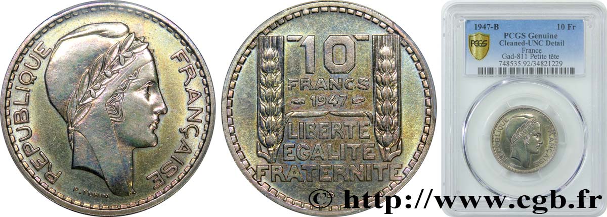 10 francs Turin, petite tête 1947 Beaumont-Le-Roger F.362/2 SPL+ PCGS