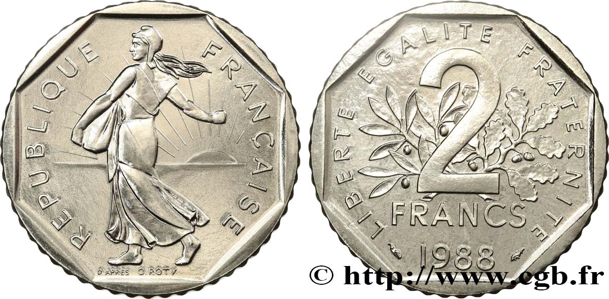 2 francs Semeuse, nickel, Brillant Universel 1988 Pessac F.272/12 MS 