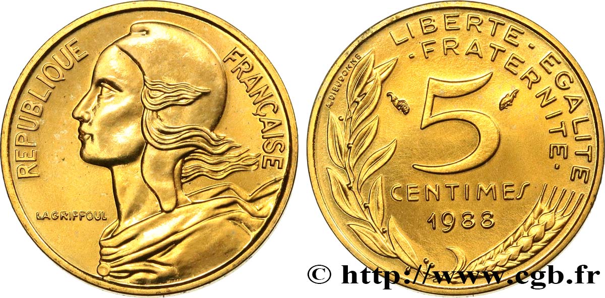 5 centimes Marianne, Brillant Universel 1988 Pessac F.125/24 MS 