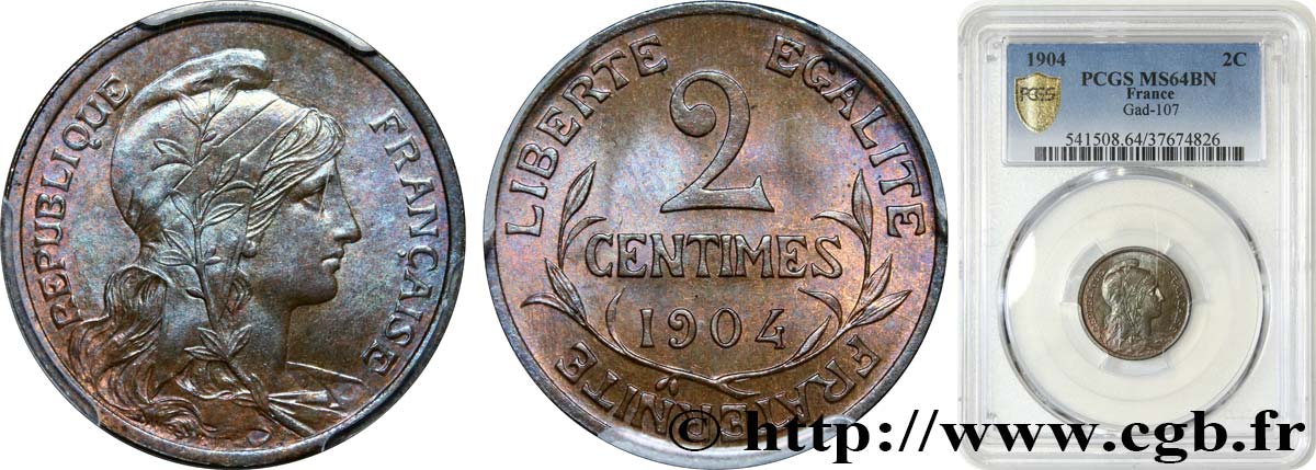2 centimes Daniel-Dupuis 1904 Paris F.110/9 SPL64 PCGS