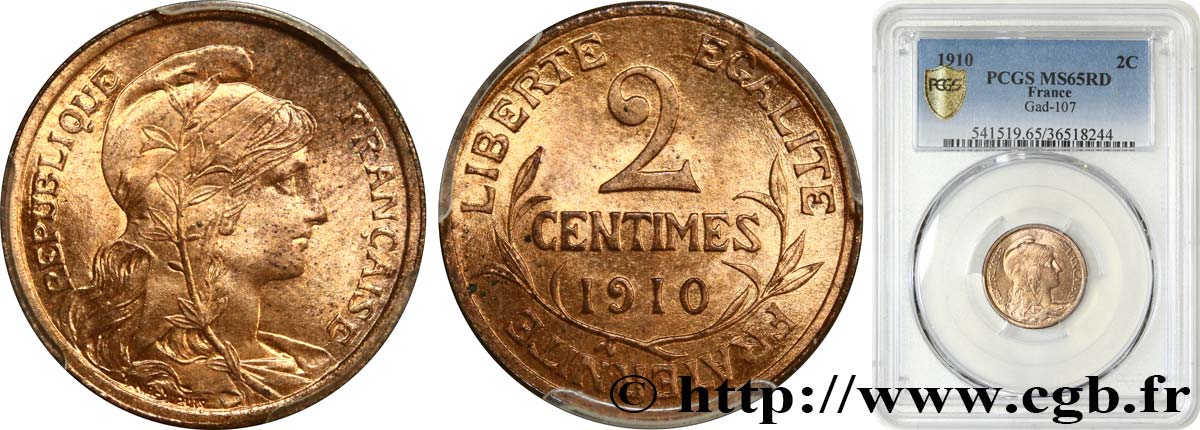 2 centimes Daniel-Dupuis 1910 Paris F.110/13 FDC65 PCGS