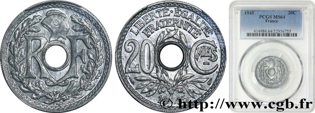 20 centimes Lindauer 1945  F.155/2 fST64 PCGS