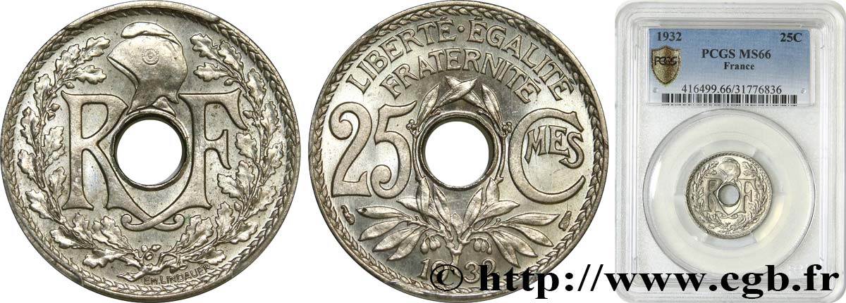 25 centimes Lindauer 1932  F.171/16 FDC66 PCGS