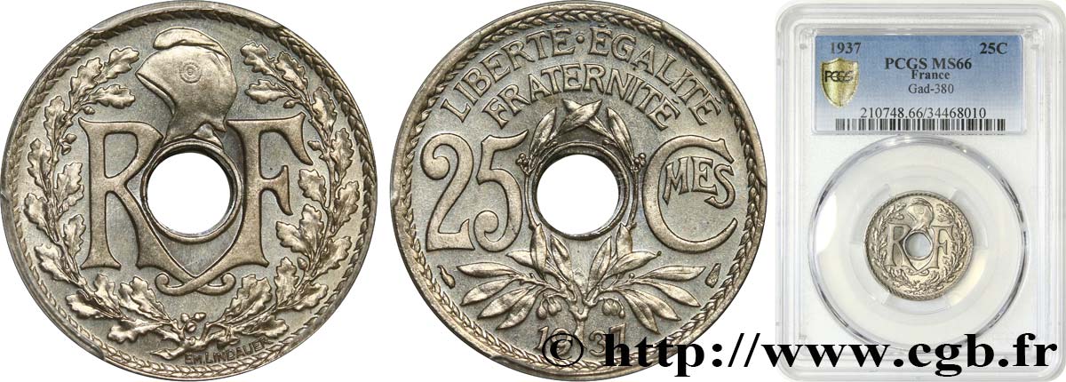 25 centimes Lindauer 1937  F.171/20 ST66 PCGS