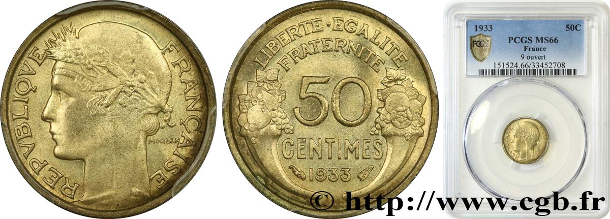 50 centimes Morlon 1933  F.192/10 MS66 PCGS