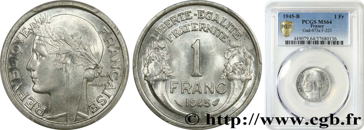 1 franc Morlon, légère 1945 Beaumont-Le-Roger F.221/7 SPL64 PCGS
