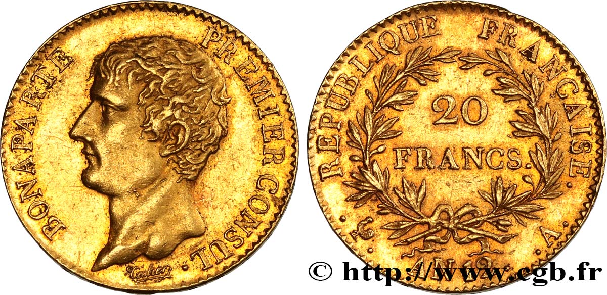 20 francs or Bonaparte Premier Consul 1804 Paris F.510/2 AU55 