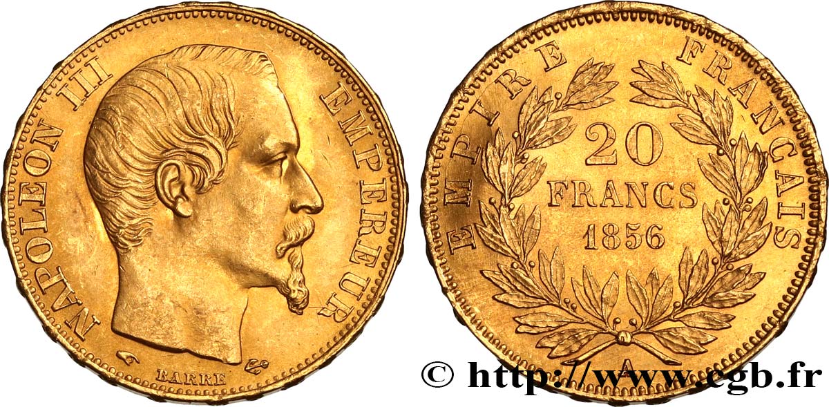 20 francs or Napoléon III, tête nue 1856 Paris F.531/9 EBC62 