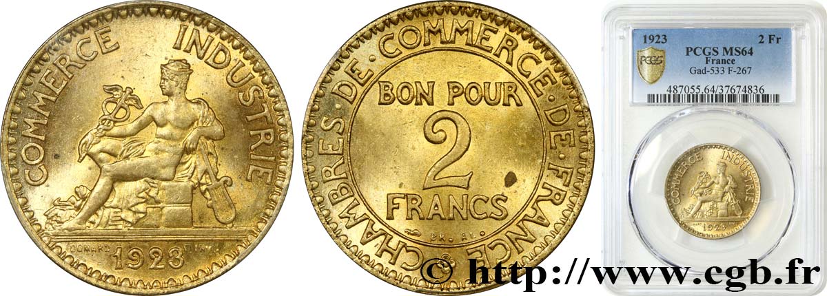 2 francs Chambres de Commerce 1923  F.267/5 fST64 PCGS