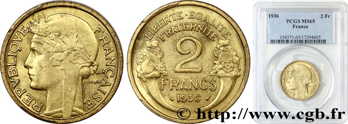 2 francs Morlon 1936  F.268/9 FDC65 PCGS