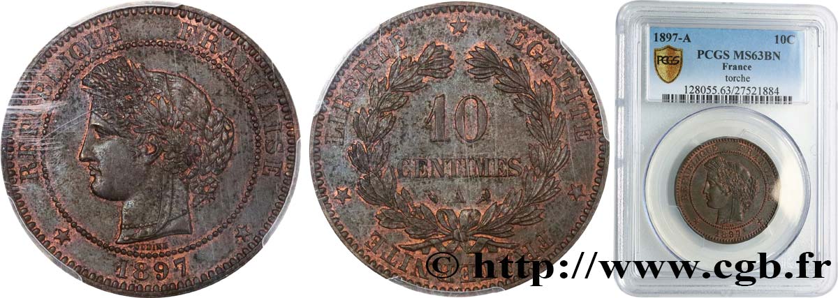 10 centimes Cérès 1897 Paris F.135/44 fST63 PCGS
