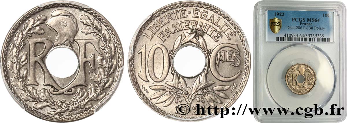 10 centimes Lindauer 1922 Poissy F.138/7 SPL64 PCGS